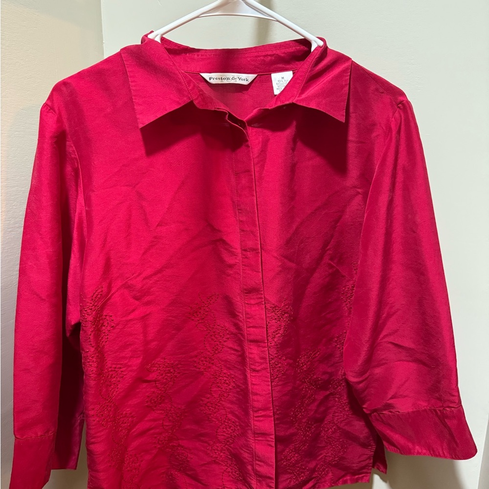Preston & York Cherry Red Silk Blouse